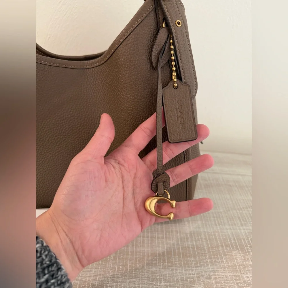 Coach Medium Bella Shoulder Bag NWT Dark Stone Pebble Leather - Picture 3 of 9